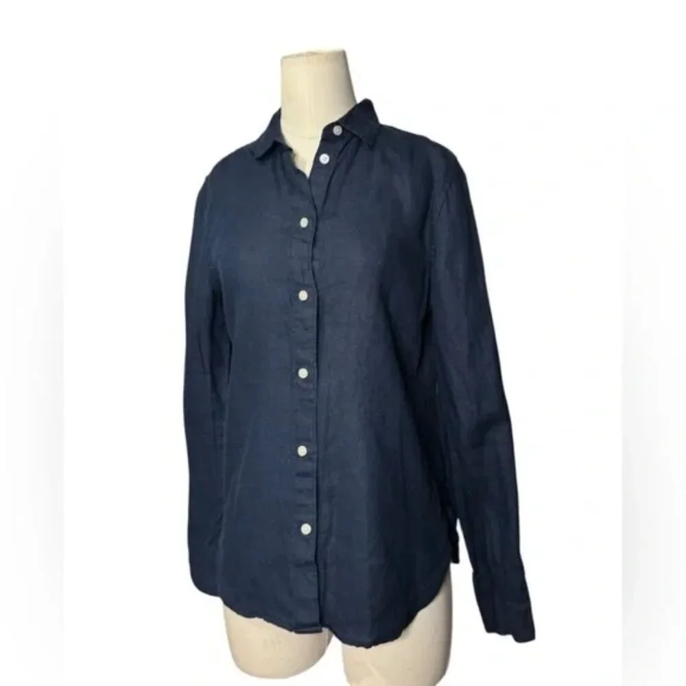 J. CREW Slim-fit Navy 100%  Linen Shirt Sz 0 - Picture 5 of 6